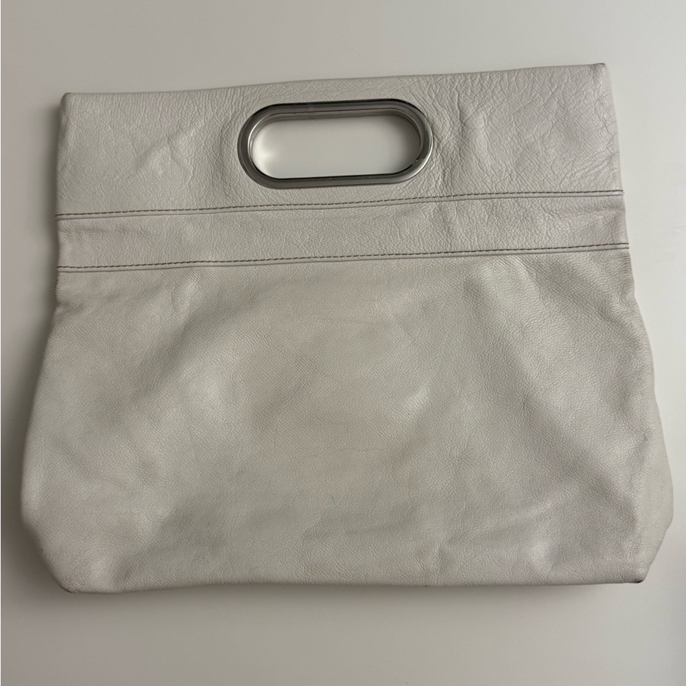 VINTAGE Banana Republic Elegant White 100% Cow Leather Fold Over Clutch Bag